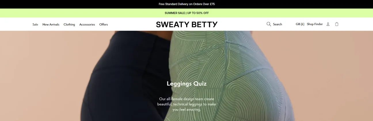 Sweaty Betty's Leggings Quiz provides personalized recommendations